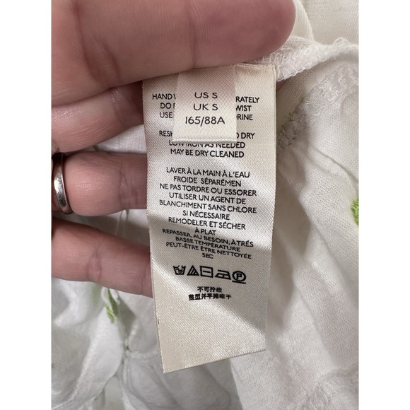Free People White Swing Babydoll Top Embroidered Lime Green Boho Peasant Small S - Picture 7 of 8